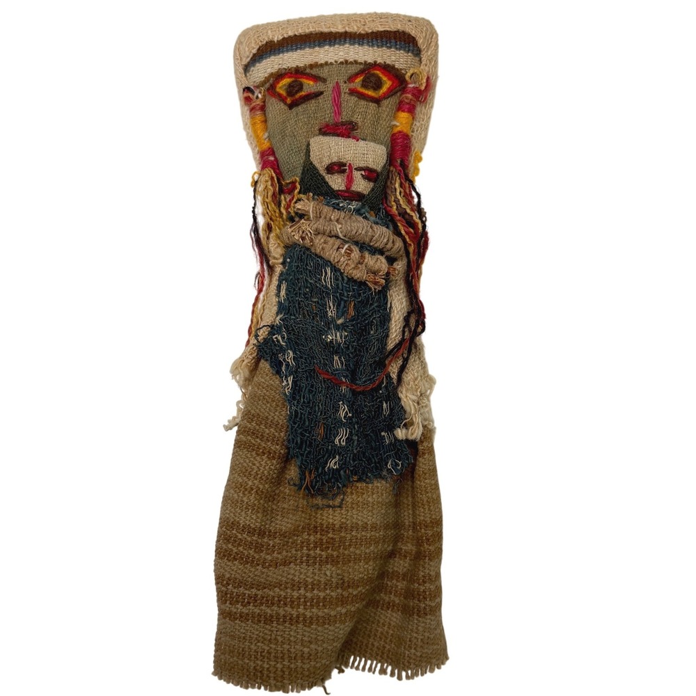 Vintage Peruvian Chancay Burial Doll Folk Art Textile Mother Child boho trial